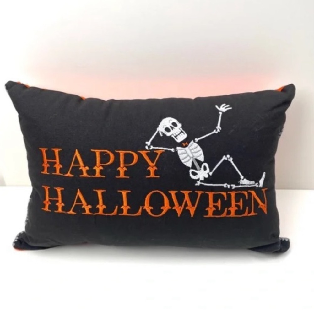 Target Hyde & Eek Happy Halloween Black Orange Skeleton Decorative Throw Pillow